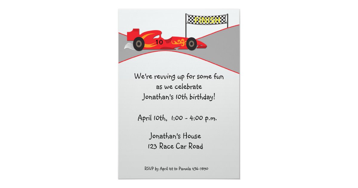 Red Race Car, Finish Line, Birthday Invitation Zazzle