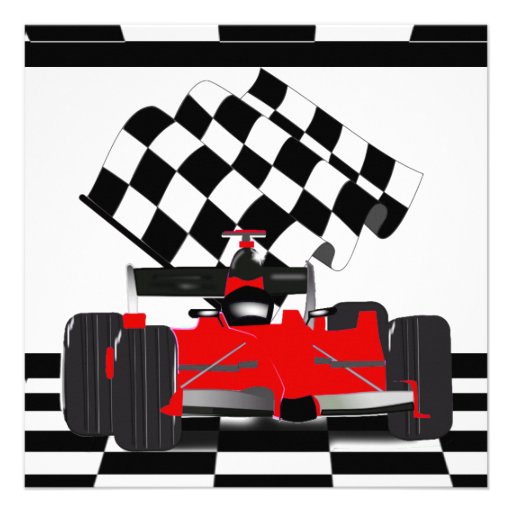 Red Race Car with Checkered Flag Invite