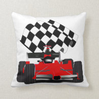 Red Race Car with Checkered Flag Pillow