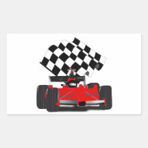 Red Race Car with Checkered Flag Rectangle Stickers