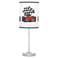 Red Race Car with Checkered Flag Table Lamp