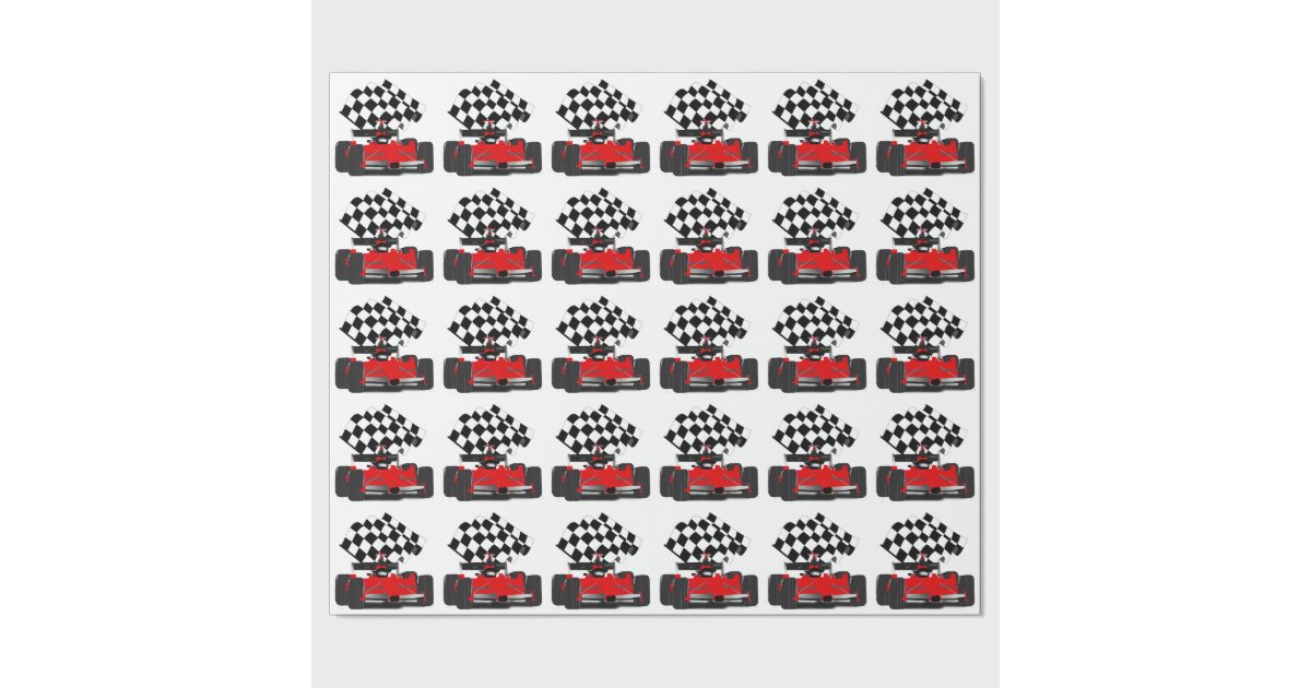 Red Race Car with Checkered Flag Wrapping Paper Zazzle