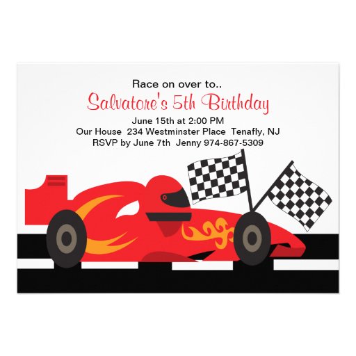 Red Race Car with Flames Boys Birthday Invitation