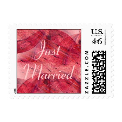 Red Rain, Just Married Postage Stamp by dndartstudio