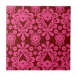 red raspberry and brown mod damask ceramic tiles