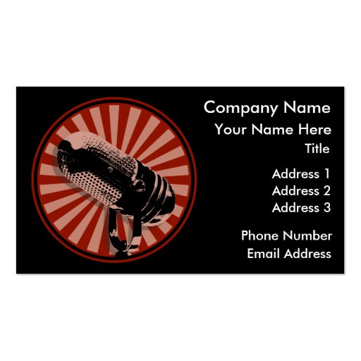 Red Retro Microphone Emblem Business Card Template (front side)