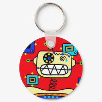 Red Retro Robot Spaceman Keychain by lynndarakosdesigns Red Retro Robot Spaceman Keychain