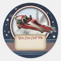 Red Retro Rocket Name Tag Stickers