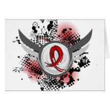 Red Ribbon And Wings Heart Disease Greeting Card