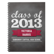 Red ribbon banner chalkboard graduation student notebooks