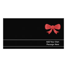 Red Ribbon Bow. On Black. Custom White Text Photo Greeting Card