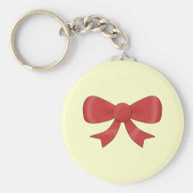 Red Ribbon Bow. On Cream. Keychain