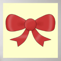 Red Ribbon Bow. On Cream. Print