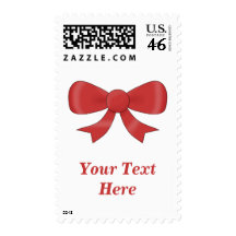 Red Ribbon Bow. On White. Stamp