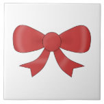 Red Ribbon Bow. On White. Ceramic Tile