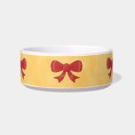 Red Ribbon Bow Pattern on Golden Yellow. Cat Bowl