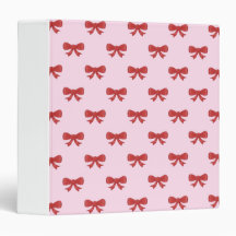 Red Ribbon Bow Pattern on Pink. 3 Ring Binder