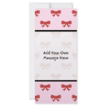 Red Ribbon Bow Pattern on Pink. Custom Text Customized Rack Card