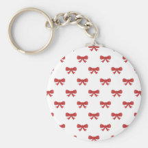 Red Ribbon Bow Pattern, on White. Keychain