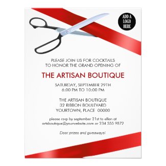 Red Ribbon Cutting Grand Opening Custom Announcements