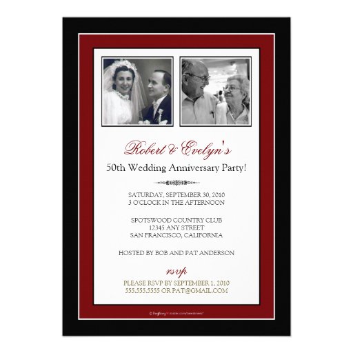 Red Ribbon Damask Anniversary Party Invitation