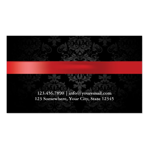 Red Ribbon Damask Modern Jewellery Business Card (back side)