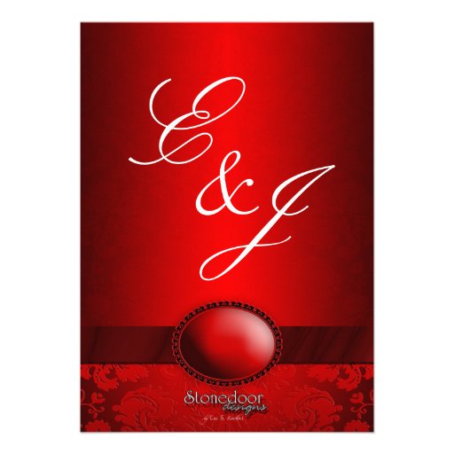 Red Ribbon Damask Wedding Invitation