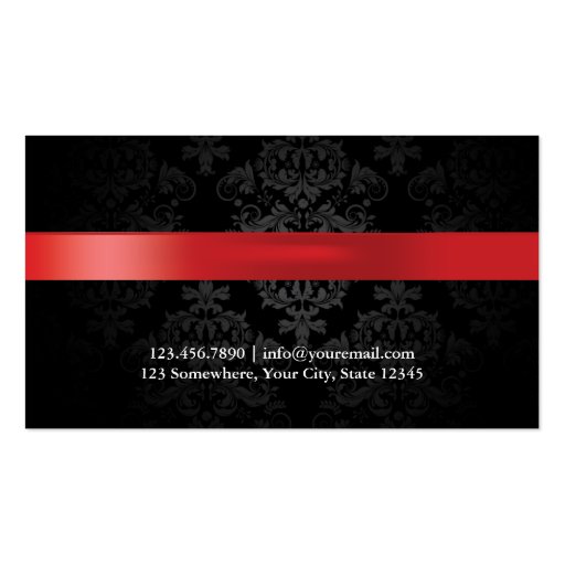 Red Ribbon Dark Damask Hair Stylist Business Card (back side)