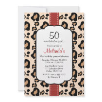 Red Ribbon Leopard Print 50th Birthday Invitations