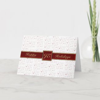 Red Ribbon Monogram with Red Snowflakes card