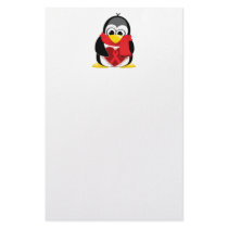 Red Ribbon Penguin Scarf Customized Stationery