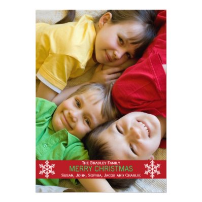 Red Ribbon Snowflake Christmas Card Personalized Announcements