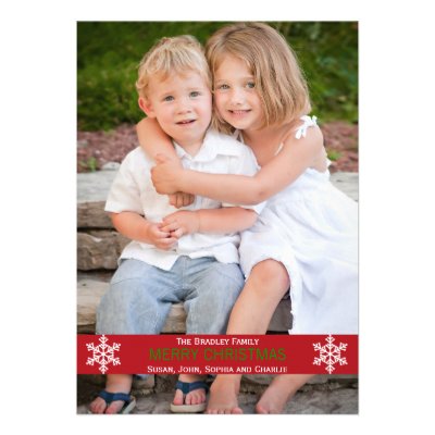 Red Ribbon Snowflake Christmas Card Personalized Announcements