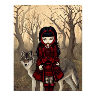 Red Riding Hood in Autumn ART PRINT gothic wolf print