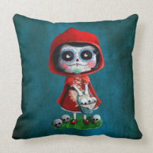 Red Riding Hood Sugar Skull Throw Pillow