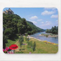 Red River Dordogne with cafe, France flowers Mousepad