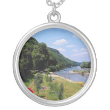 Red River Dordogne with cafe, France flowers Custom Jewelry
