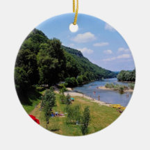 Red River Dordogne with cafe, France flowers Christmas Ornament