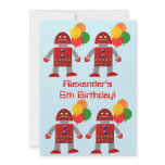Red Robot With Balloons Birthday Party Custom Invitations
