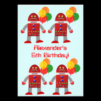 Red Robot With Balloons Birthday Party invitations