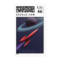 Red Rocketship 1955 Postage Stamp