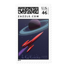 Red Rocketship 1955 Postage Stamp