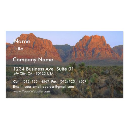 Red Rocks Right At Sunrise Business Cards (front side)