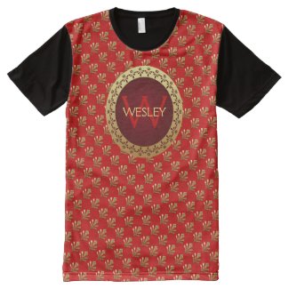 Red Roman Monogram All-Over Print T-shirt