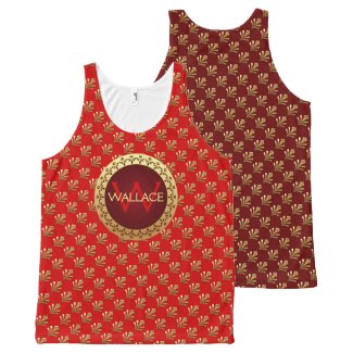 Red Roman Monogram All-Over Print Tank Top