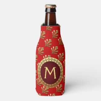 Red Roman Monogram Bottle Cooler