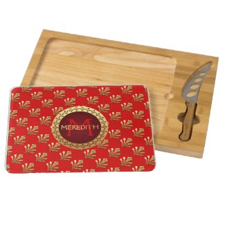 Red Roman Monogram Cheese Board