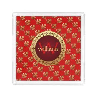 Red Roman Monogram Serving Tray