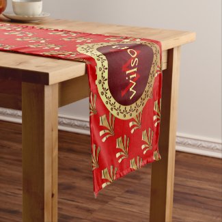 Red Roman Monogram Short Table Runner