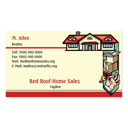 Red Roof Home Sales Business Card Templates (front side)
